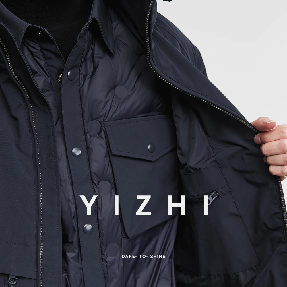 أزياء الرجال ثلاثة في واحد حقيقي قطعتين 90 الأبيض بطة أسفل سترة 2025 شتاء جديد مقنعين يندبروف سترة دافئة