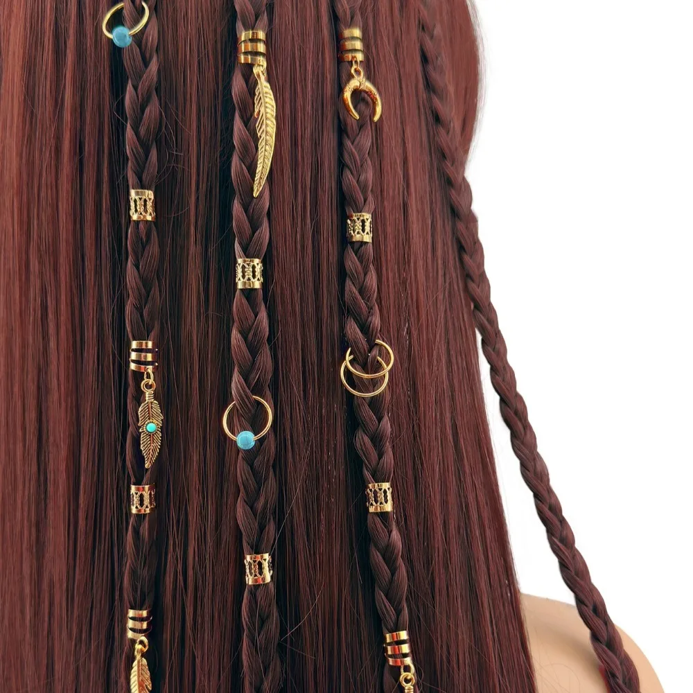 31pcs Turquoise Hollow Out Hair Ring Hair Braiding Dread Locks Dreadlocks Beads Metal Cuff Clips Dirty Braids Hair Braid Tubes