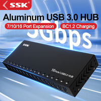 SSK Usb Hub 7/10/16 Port Usb Adapter Aluminium Usb Splitter Usb 3.0 Hub Support BC1.2 Charging for Macbook Pro PC Accessories