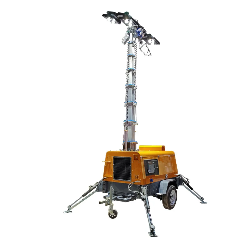 Engineering Lighting 9m Mobile Light Tower 400W 1000W LED Kubota Engine With Generator Lighting Tower