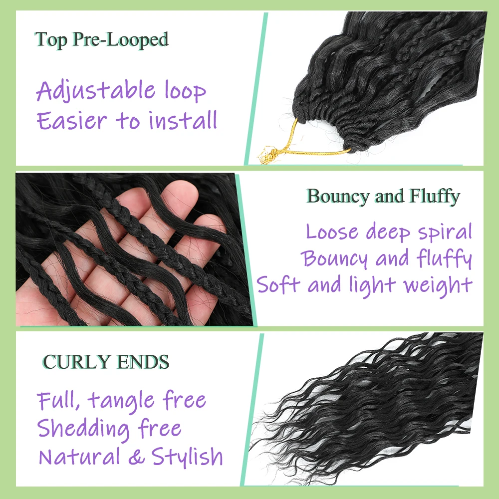 X-TRESS 24 inci pre-looped Boho kotak kepang rambut warna hitam kotak dewi sungai sintetis kepang Crochet ekstensi berakhir keriting