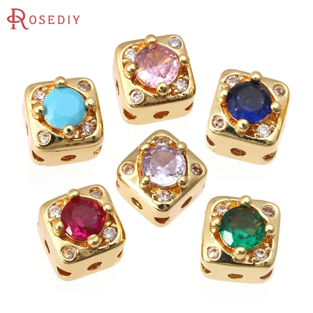 

10PCS 18K Gold Color Brass and Zircon Cube Spacer Beads Bracelets Beads High Quality Necklace Jewelry Making Diy Accessories