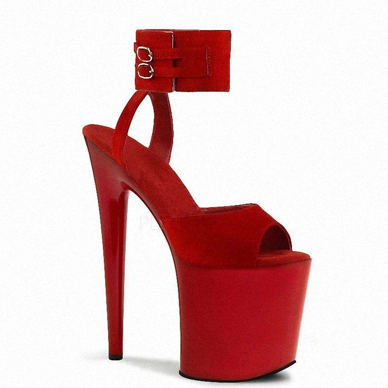 2021 Summer New Style Ankle Strap Flock Super High Stripper Heels Platform Sandals 8Inch 20cm Pole Dance Shoes Models Nightclub