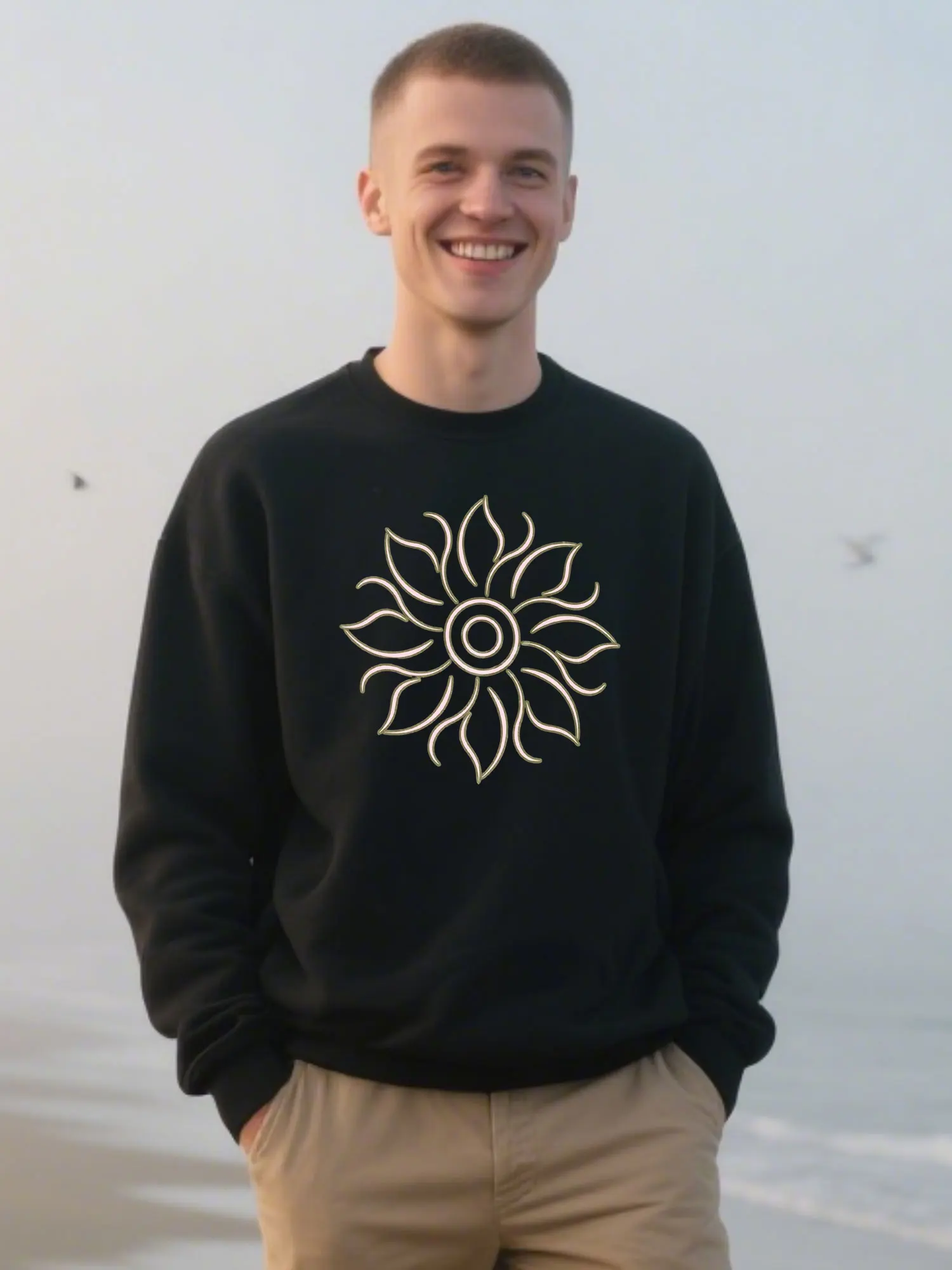 

Premium Cotton Crewneck Sweatshirt Featuring Golden Sun Logo For Christmas Gift, Comfort Fit Unisex Design Perfect For Outdoor
