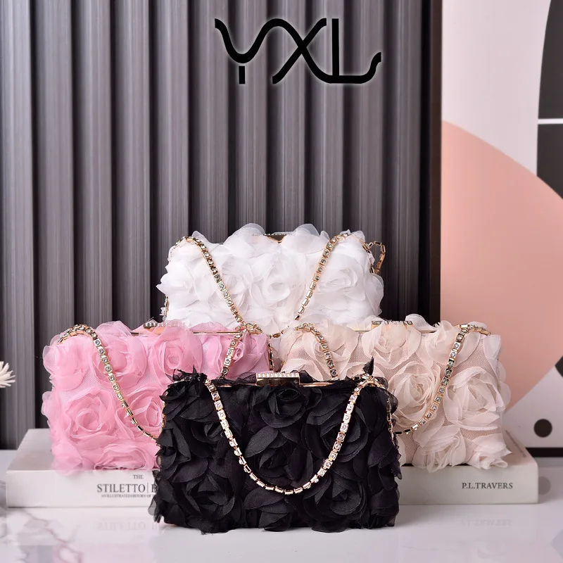 

New Women Flowers Evening Bags Wedding Banquet party Handbag luxury Satin flower cloth purses
