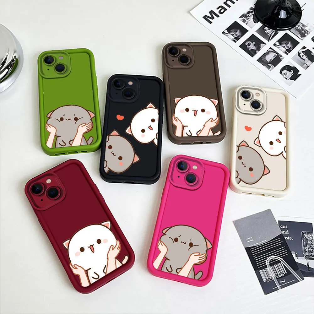 Cartoon Peach Goma Mochi Cat Phone Case For Redmi Note 13 12 12S 11 11T 11S 10 9 9S 8 Pro Plus 7 A1 A2 5G Ladder Silicone Cover