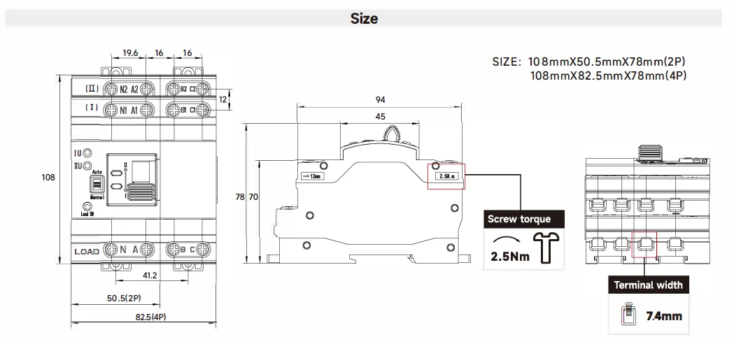 ATS Mini Automatischer Transferschalter 220V 230V 110V DIN-Schiene Dual-Power Elektrischer Wahlschalter Unterbrechungsfreie Stromversorgung 63A – Detail 6