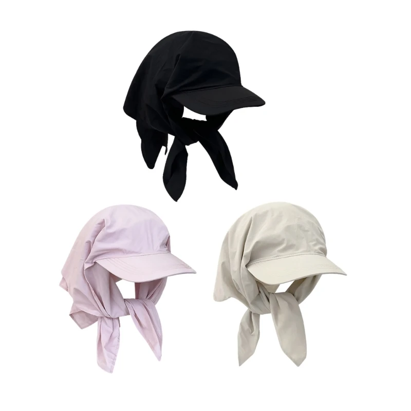 Bandana Turban Scarf Hat Solid color Tie Knot Back Cotton Baseball Cap Adjustable Women Headscarf Sun Visor Hat