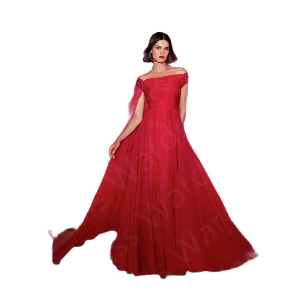 Charming Red Mother of the Bride Gowns 2024 Off Shoulder Wedding Party Dress Floor Length Applique Beaded Mother Dresses On Sale