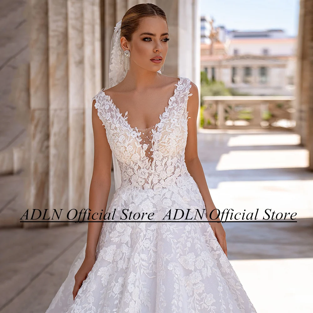 ADLN Bride Wedding Dresses Customized New V Neck Sleeveless Lace Applique A Line Bridal Gown Custom Size Vestido De Noiva