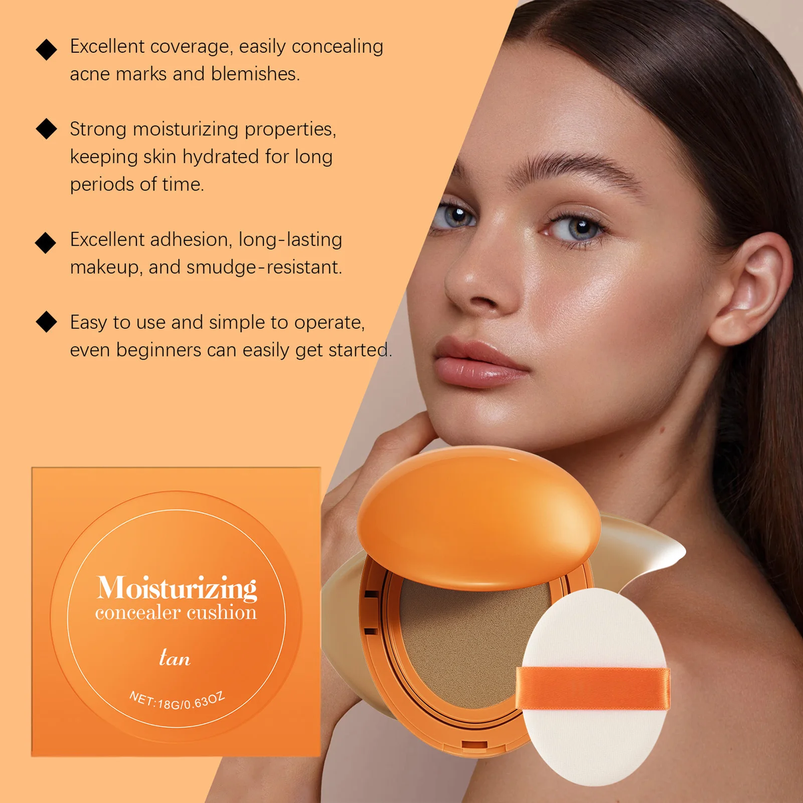 Cojín corrector hidratante compacto de larga duración, color Beige cálido, acabado Natural, maquillaje sin defectos, cuidado de la piel, belleza diaria