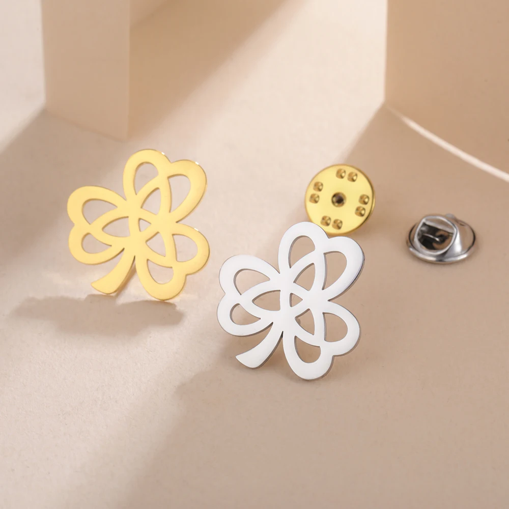 Dawapara Shamrocks Clover Brooch Pins Trinity Knot Irish Good Luck Symbol St Patricks Day Stainless Steel Jewelry - view 3