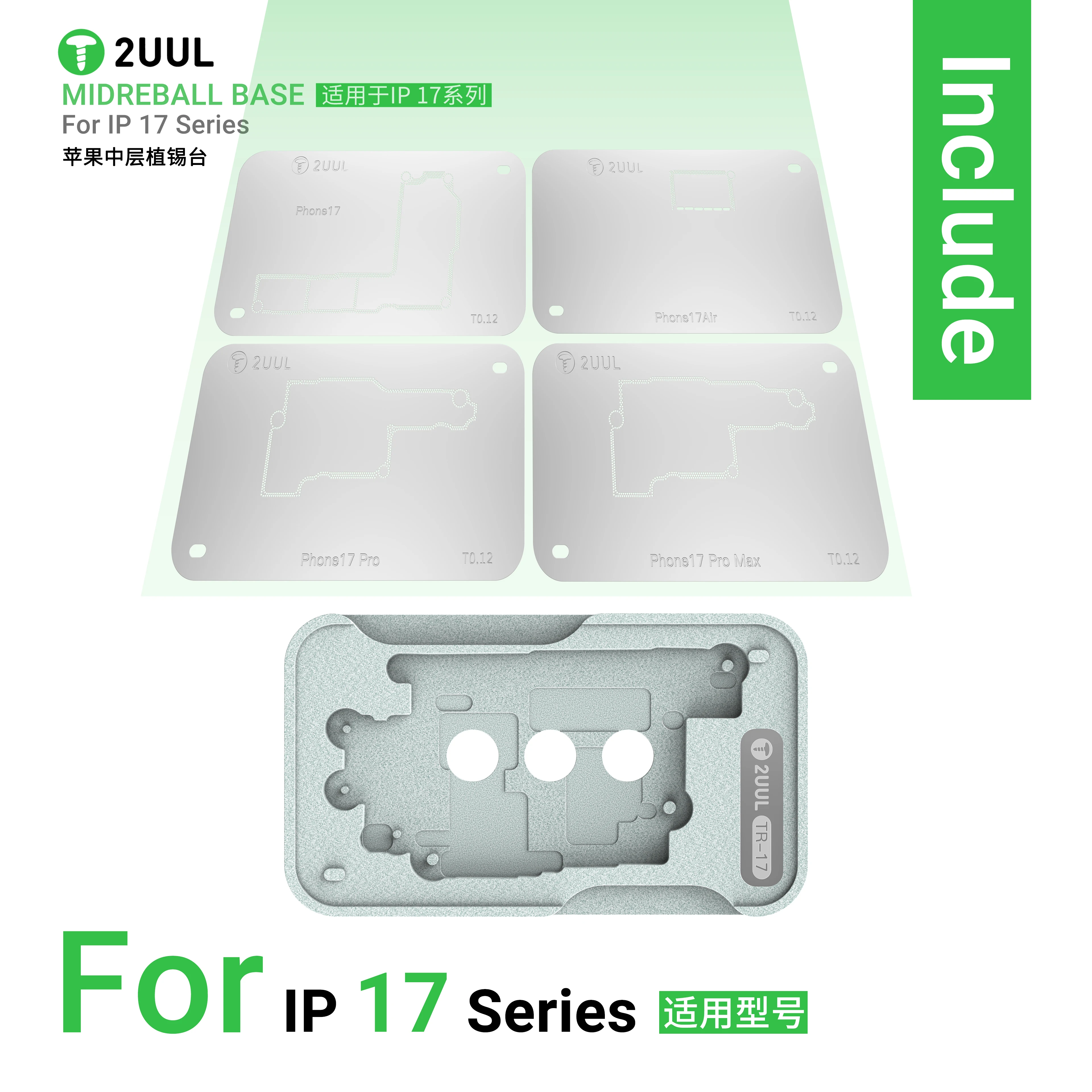 2UUL BH40 MIDREBALL BASE Reballing Stencil Jig Super-Strenght Magnetic for IP 17 Series Logic Board Inerlayer Reballing Repair