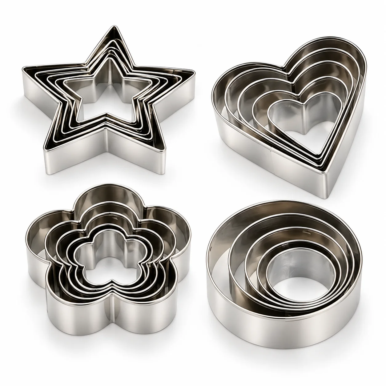 20PCS Cookie Cutter Set Food-Safe Stainless Steel Star Heart Flower Round Reusable Easy Clean for Biscuit Pastry Home DIY Baking