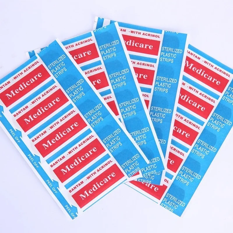 Impermeável Primeiros Socorros Adesivos Bandagens, ferida Dressing Patches, Heal Band Aid Tape, Tecidos não tecidos, Furar Gesso, 100pcs por lote