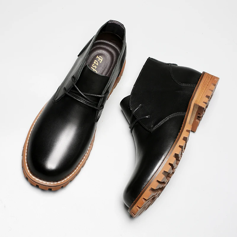 

Men's Genuine Leather Motorcycle Boots Ankle Combat Boots Work Shoes Winter Fashion Lace Up Loafers Western Chelsae Boots Brown