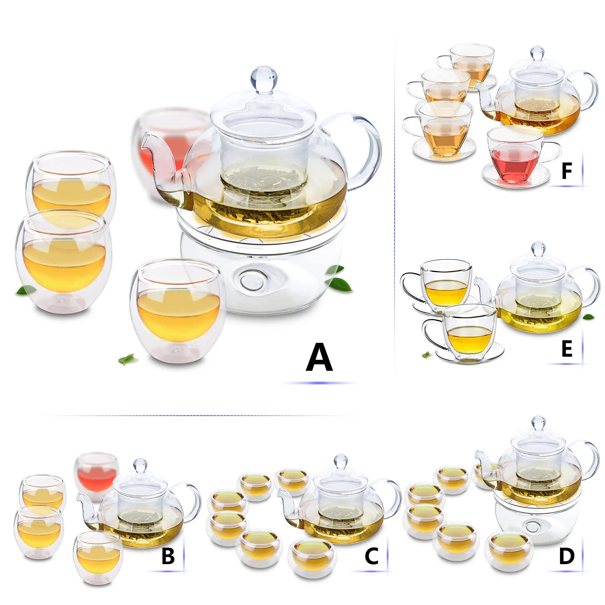 Clear Glass Flower Coffee Pot Teapot and Gongfu Teacups or Mugs Tea set