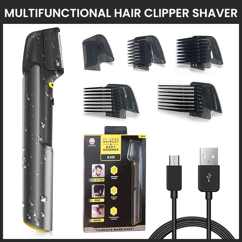 Men's Household Hair Clipper 5 in 1 Multifunctional Rechargeable Shaver Waterproof Retractable Body Hair Trimmer