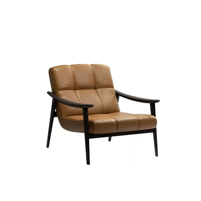 

Wabi-sabi leather leisure chair, designer creative single chair study living room sofa chair