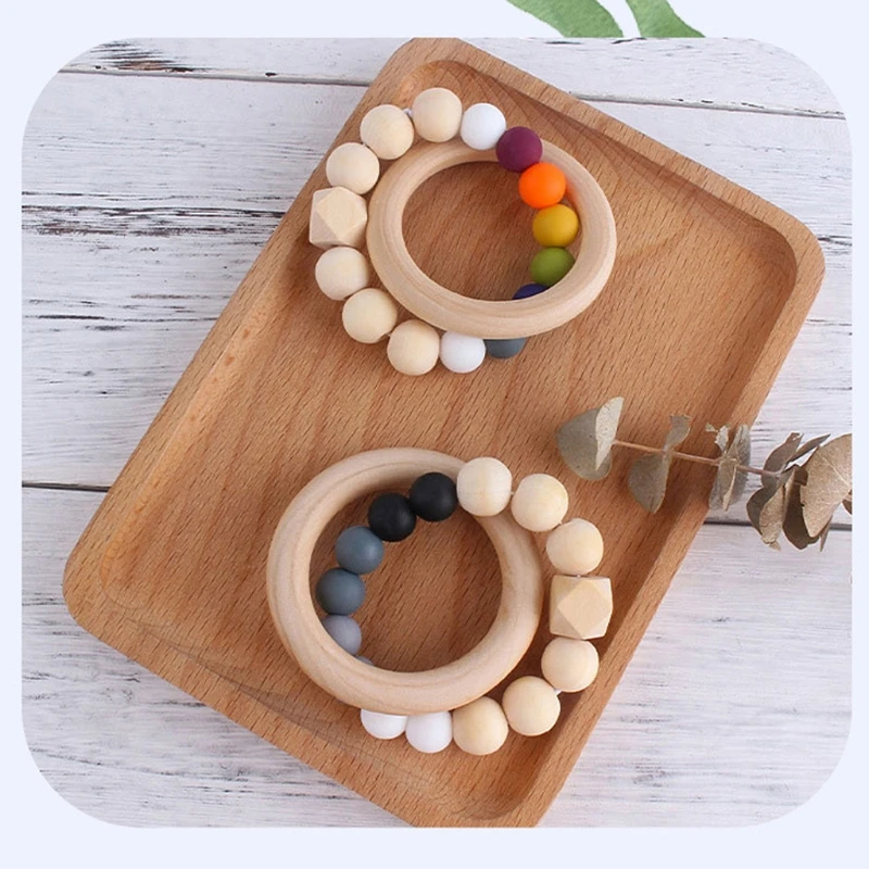 Silicone Candy Color Beads Baby Nursing Bracelets Teething Wood Rattles Bracelets Nursing Baby Birth Gift