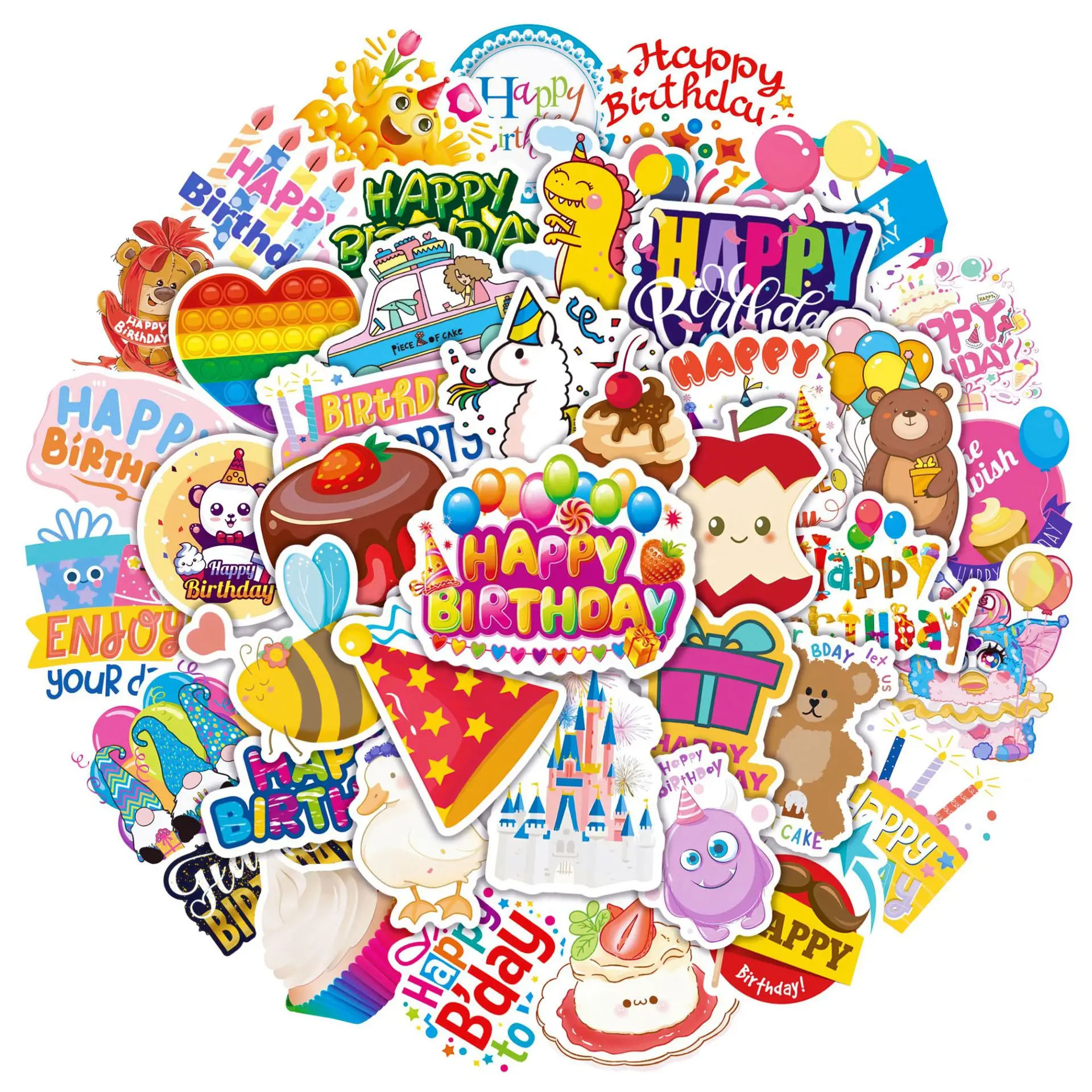 10/30/50pcs Birthday Blessing Cartoon Graffiti Sticker Helmet Diy Waterproof Laptop Phone Water Scrapbook Decorative  Sticker