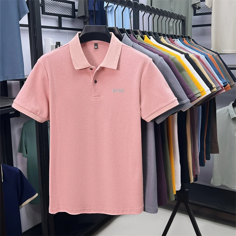 100% Baumwolle Hochwertige Herren Kurzarm-Poloshirts mit Kragen und Knöpfen Buchstabendruck Mehrere Farboptionen Meistverkaufte Herrenbekleidung – Detail 15