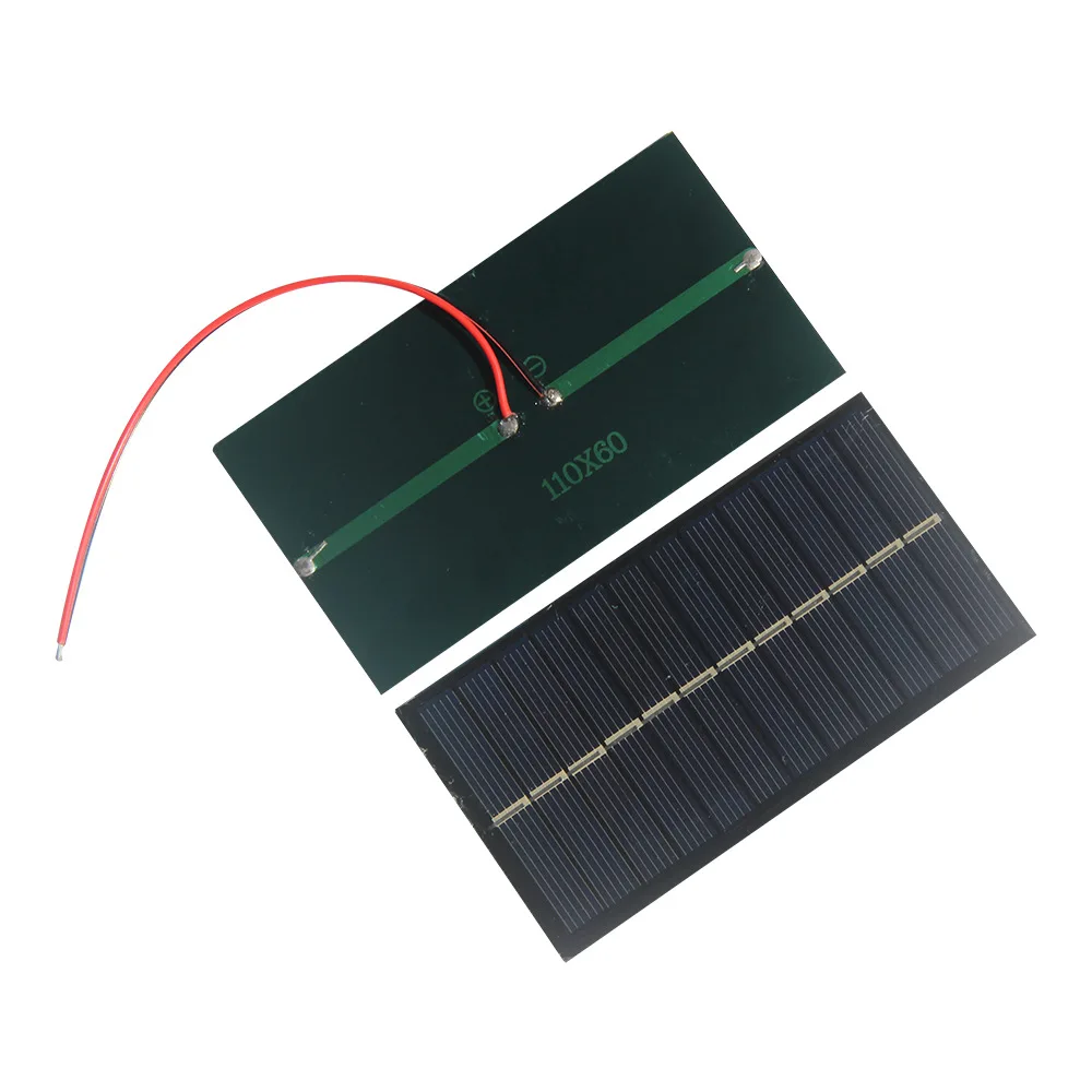 1W 6V Small Solar Panel with 15cm Cable Mini Polycrystalline Epoxy Solar Cells Charged 3.7V-5V Battery 110*60MM