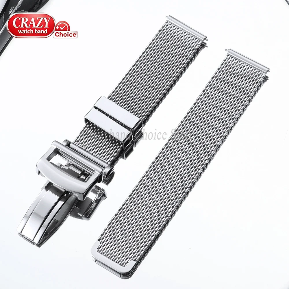 20mm 22mm Mesh Milanese Bracelet for Omega Seamaster 007 Stainless Steel Watch Band for IWC Pilot Strap Metals Folding Buckle view 5