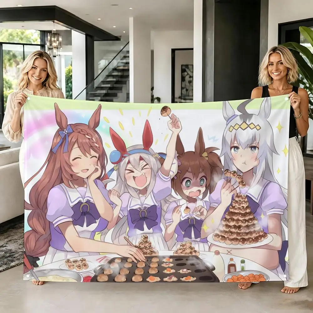Anime Uma Musume Cinderella Gray Flags Tapestry Creative Pattern Photo Living Room Wall Art Party Outdoor Decor