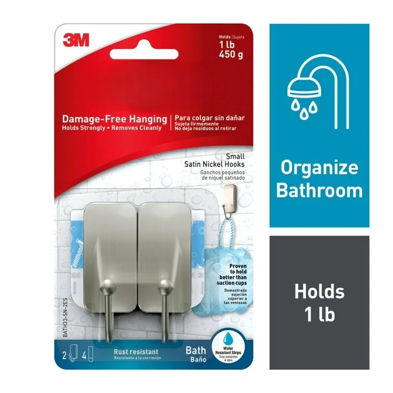 

Маленькие крючки для ванной, сатинированный никель, 2 настенных крючка, 4 водостойкие полоски, органайзер для ванной