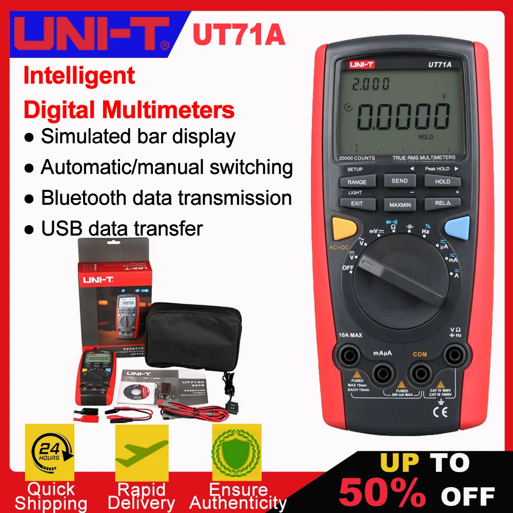 UNI-T UT71A Intelligent Multimeter LCD 19999 Display Digital AC+DC Current Voltage USB Interface True RMS REL Auto Range