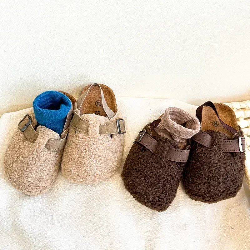 Kinder Fleece elastische Clogs Baby Jungen Mädchen Plüsch Slipper Kleinkind Prewalker Schuhe Winter warme weiche Sohle Schuhe