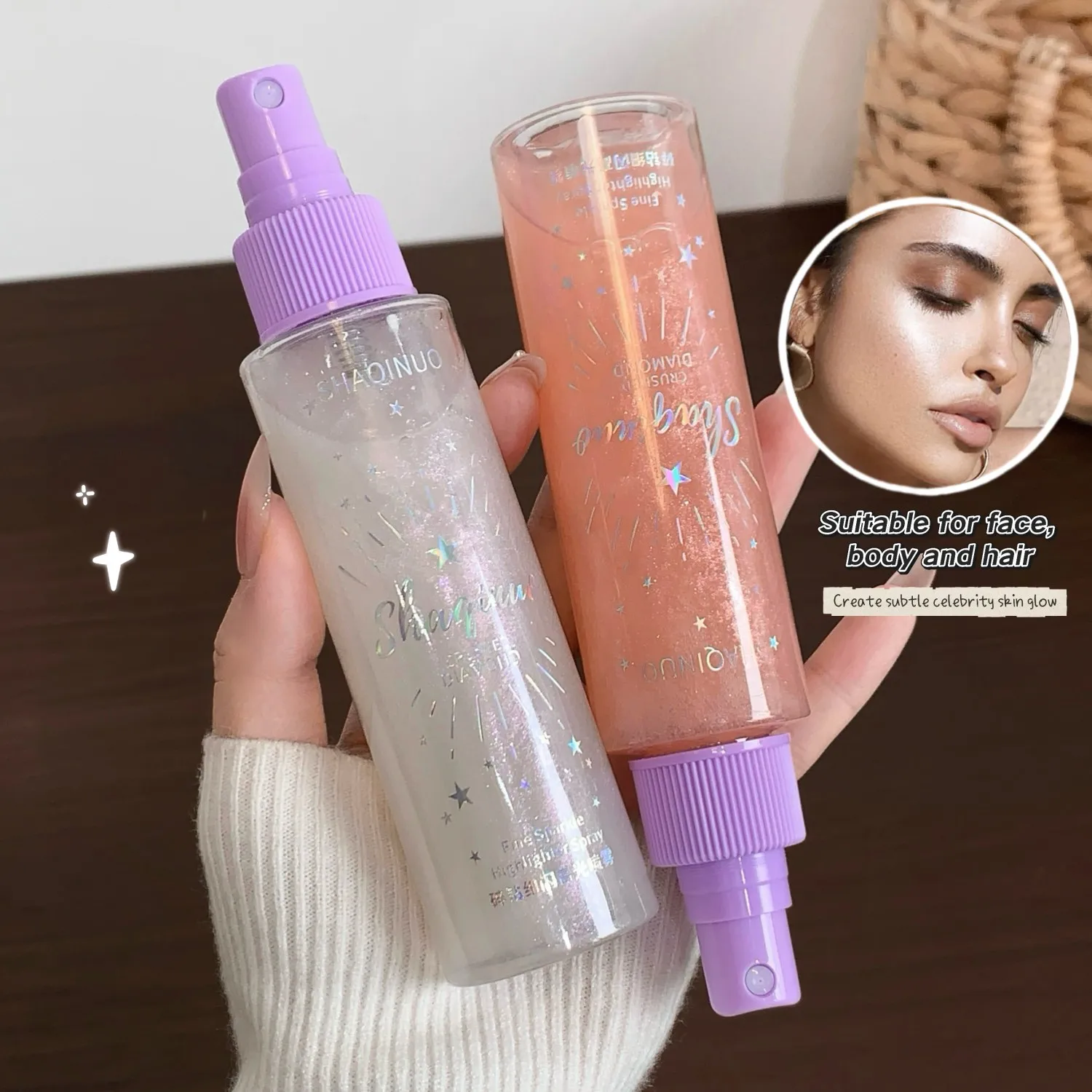 SHAQINUO Shimmer Highlighter Spray Face Body Glow Mist Fine Glitter Illuminator Long Lasting Luminous Makeup Setting Spray 100ml