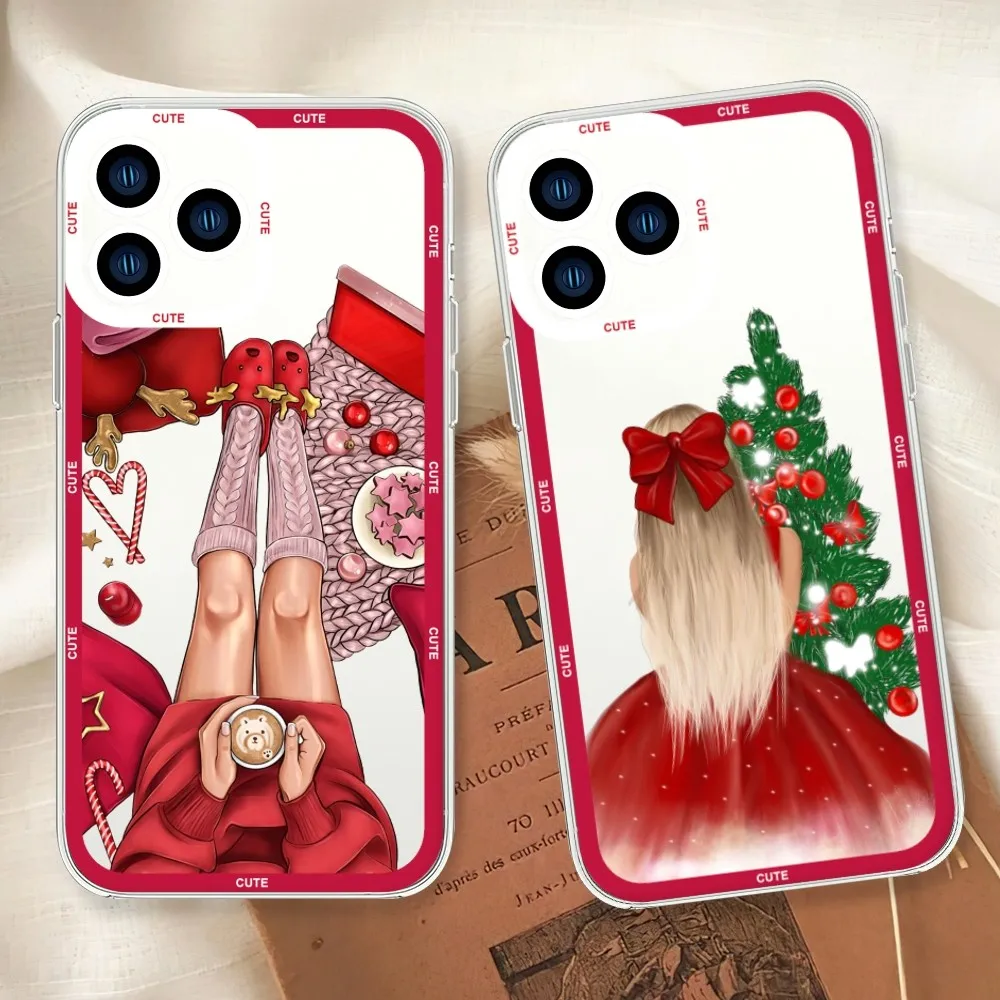 Christmas Doll Girl Phone Case For Samsung  A52 A53 A70 A71 A72 A73 A80 A91 S Transparent Border Shell