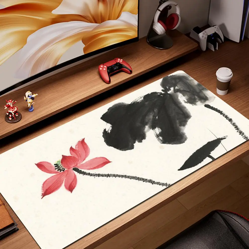 

Chinese style ink painting lotus mouse pad game laptop mouse pad gamer carpet keyboard pad elegant