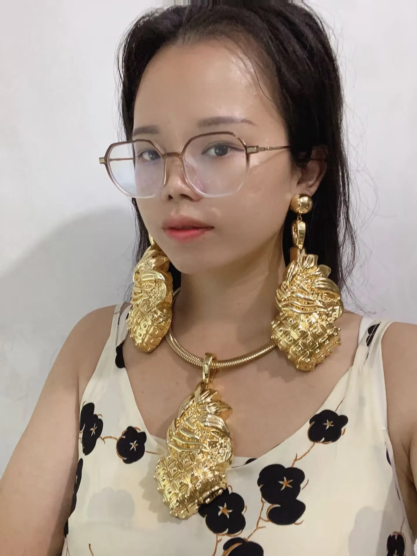 

New Fashion Hip Hop Gold Color Big Chunky Necklace For Women Punk Oversized Large Gold Earrings Women's Jewelry High Quality
