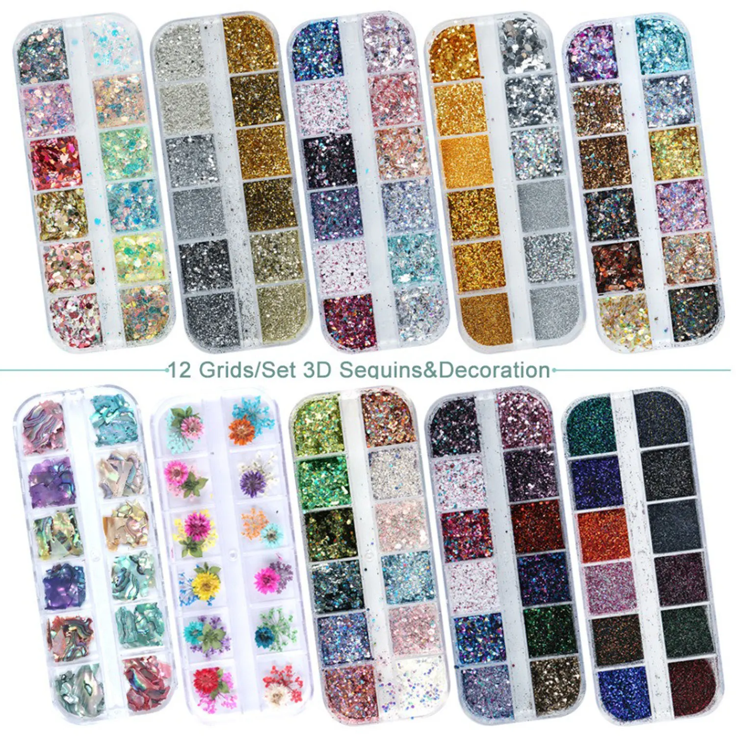 ผงทอง 12 สี สำหรับตกแต่งเล็บ กลิตเตอร์แบบสุ่ม ชิปอะลูมิเนียม ประกายวิบวับ สำหรับตกแต่งเล็บ