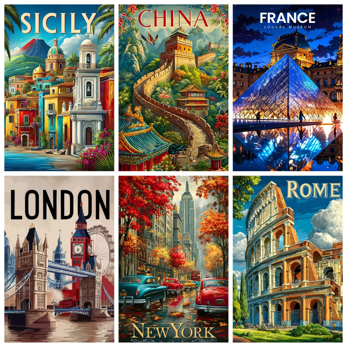 New York, Tokyo city scenery Oil Painting DIY Fill-in Coloring Hand-painted Acrylic Oil Decorative Painting