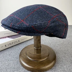 Retro Blue Berets Men High Quality Autumn Winter Wool Hat Herringbone Flat Cap Classical Artist Painter Hat Men Gorras NM26