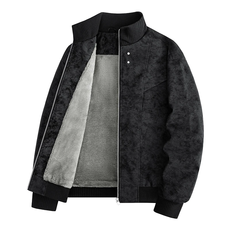 Men's Premium Faux Suede Jacket – Stylish Stand Collar with Lining and Zipper, Combines Stretchy Comfort and Warmth