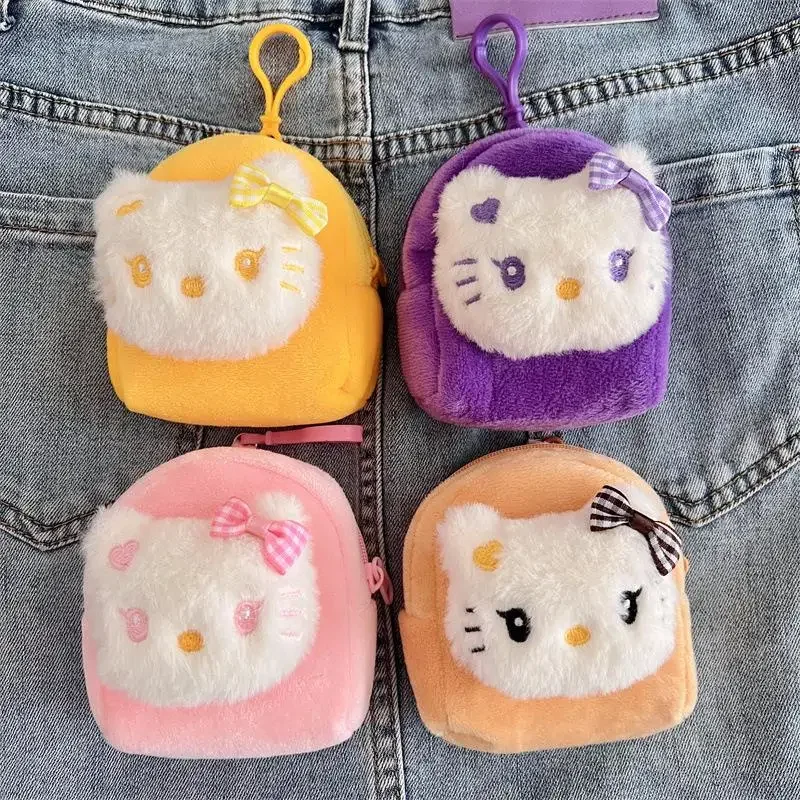 Sanrio HelloKitty Cat Plush Coin Bag Cute Cartoon Money Change Pouch Lovely Plush Coin Purse Earphone Bags With Keychain Pendant
