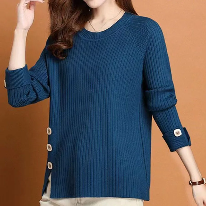 New Spring and Autumn Fashion Versatile Round Neck Loose and Slim, Simple and Fashionable Long Sleeve Solid Color Women's Sweate