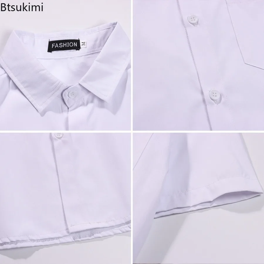 Verão casual moda camisas brancas para homens estilo coreano solto manga curta camisetas clássico diário estudante uniforme workwear masculino