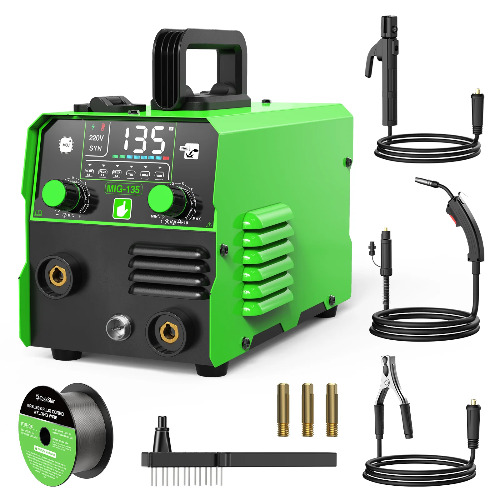 Taskstar MIG Welders 135A Flux Core MIG/Lift Tig/Stick 3-in-1 Gasless MIG Welding Machines