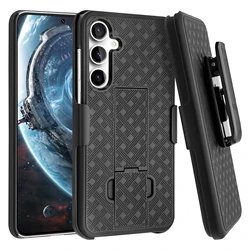 Woven 2 in 1 Hybrid Hard Shell Holster Combo Case With Kickstand & Belt Clip For Samsung Galaxy S23+ Plus 6.7 Inch 5G 2024