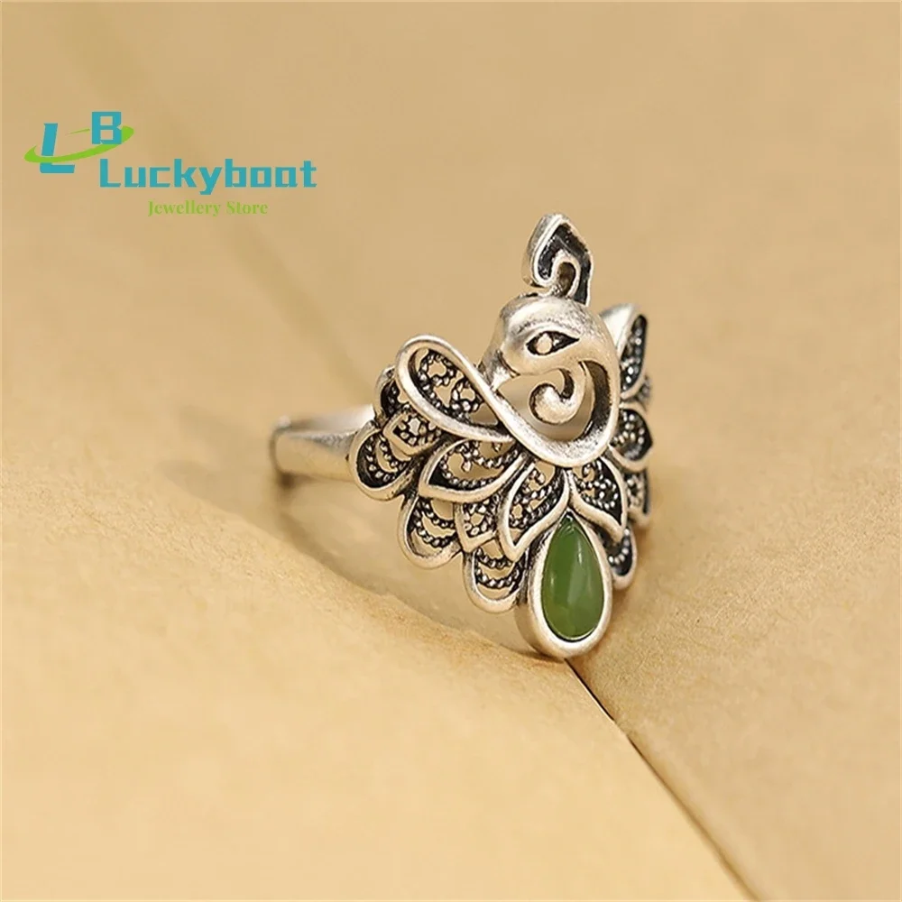 

Женское кольцо из стерлингового серебра 925 пробы с натуральной яшмой Хэтянь, Феникс, элитный дизайн, смысл жизни, личность