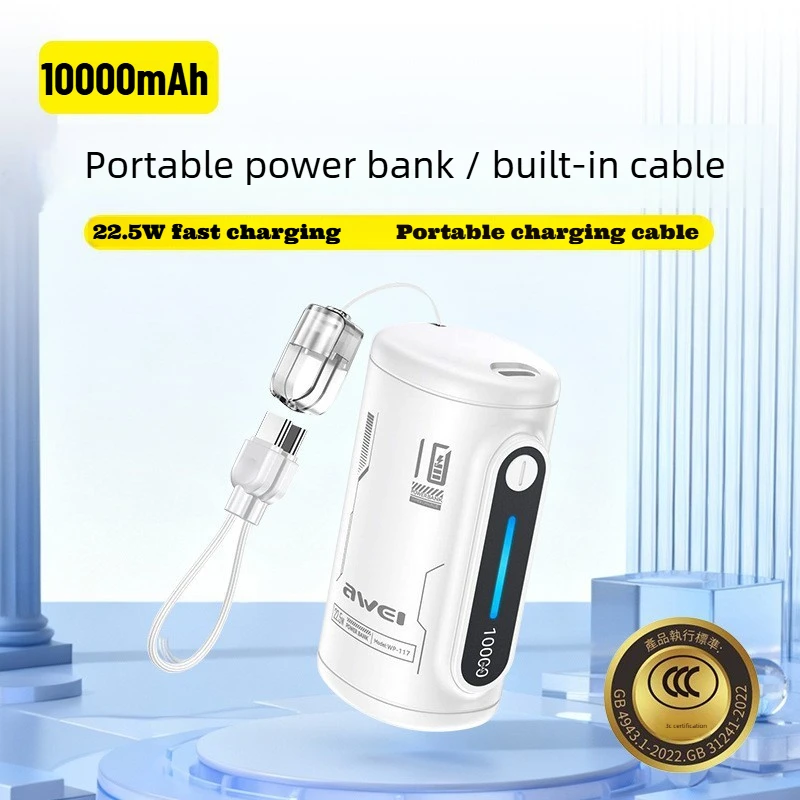 

New 10000mAh Mini Power Bank Built in Cables Fast Charging Portable Charger External Spare Battery for IPhone Xiaomi Powerbank