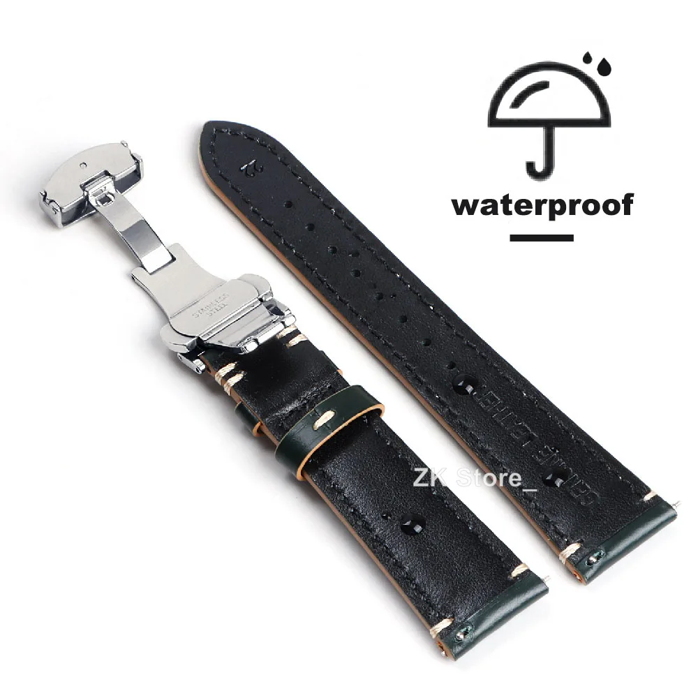 Smooth Genuine Calfskin Leather Watchband 20mm 22mm 24mm Watch Straps with Solid Automatic Butterfly Buckle Business Watch Band