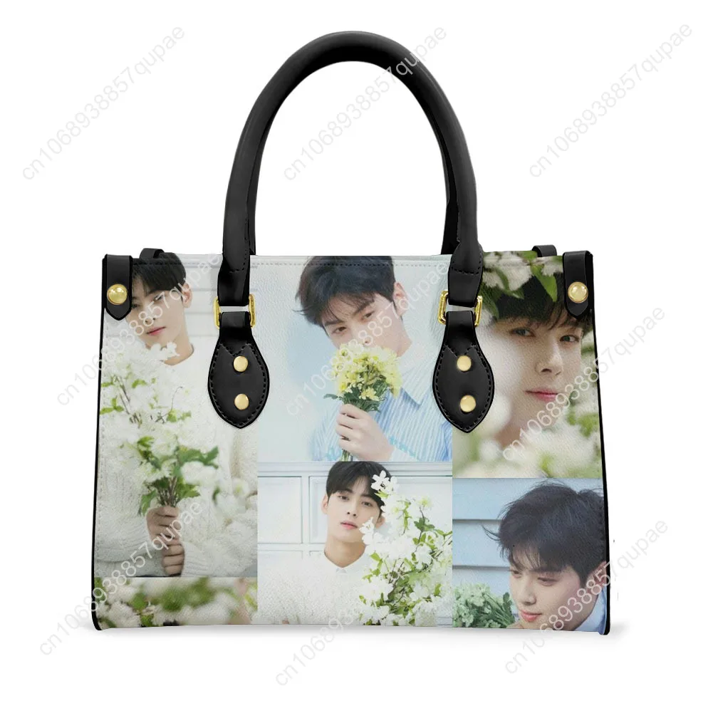 KPOP Cha Eun Woo Tote Bag Purse Womens Mens Personalized Text Image PU Leather Handbag Business Shopping Gift Bags