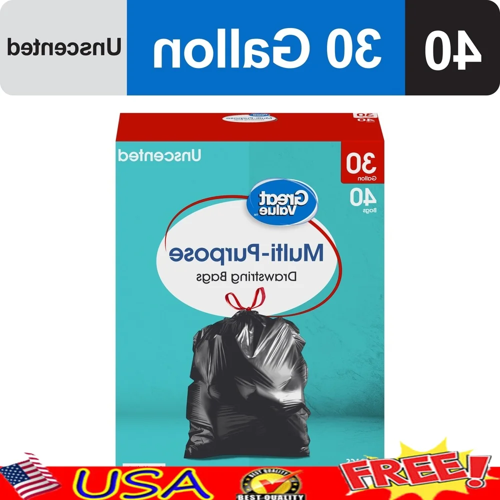 

30 Gallon Drawstring Trash Bags 40 Count Puncture Resistant Multi Purpose Garbage Bags Ideal Home Office School Hospital Use